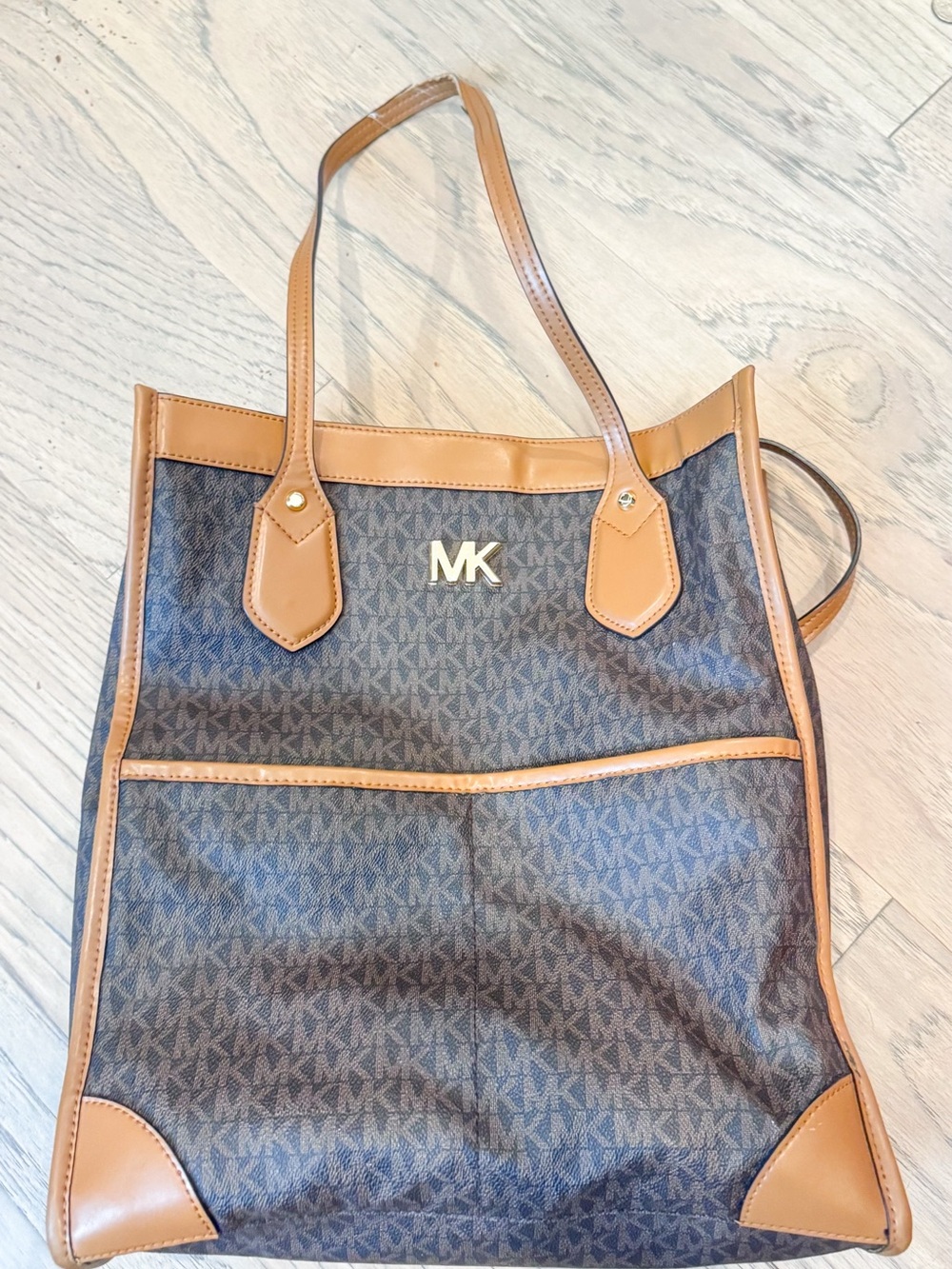 Michael Kors Brown Logo Tote with Tan Trim